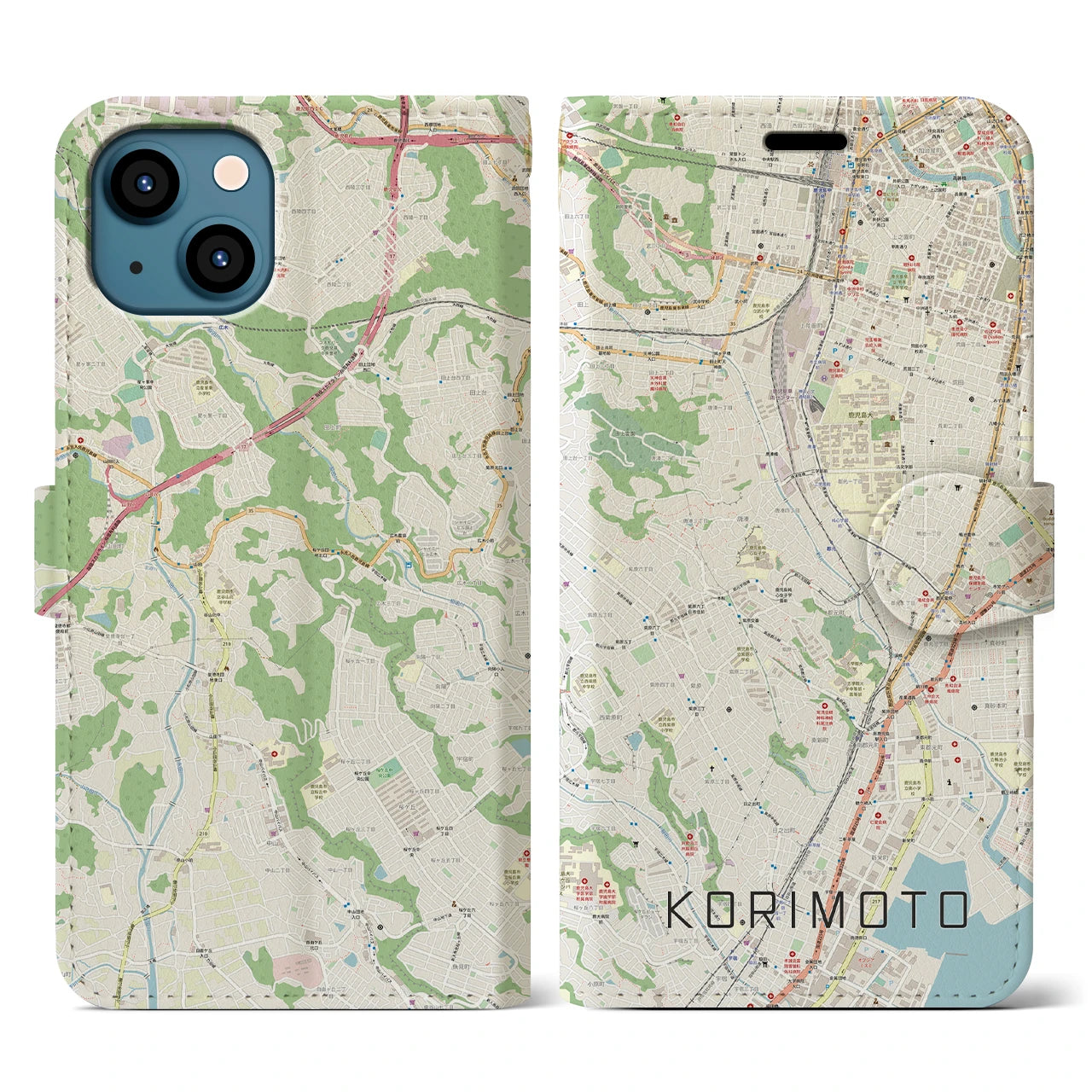 【郡元(鹿児島県)】地図柄iPhoneケース(手帳タイプ)ナチュラル・iPhone 13 用