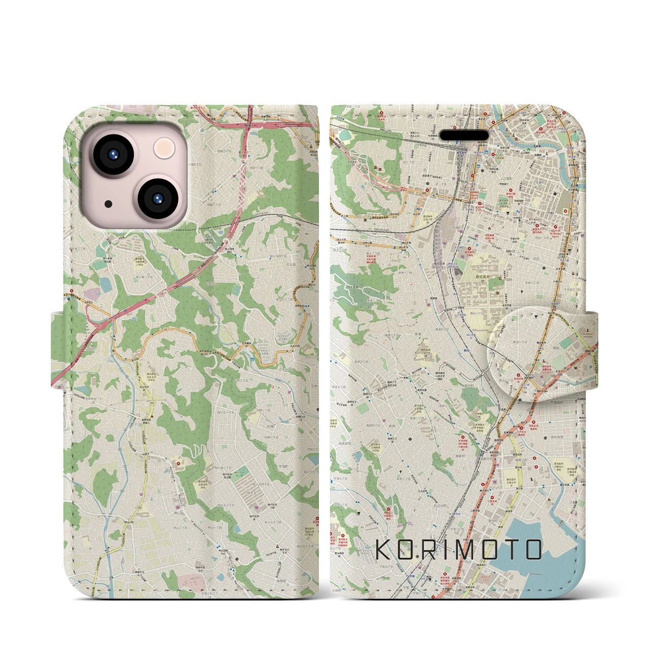 【郡元(鹿児島県)】地図柄iPhoneケース(手帳タイプ)ナチュラル・iPhone 13 mini 用