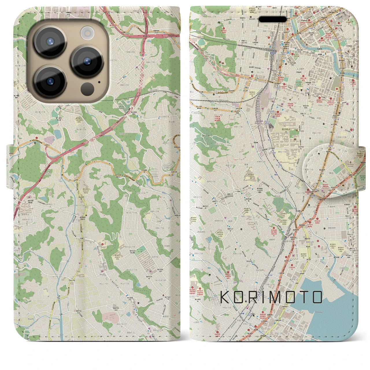 【郡元(鹿児島県)】地図柄iPhoneケース(手帳タイプ)ナチュラル・iPhone 14 Pro Max 用
