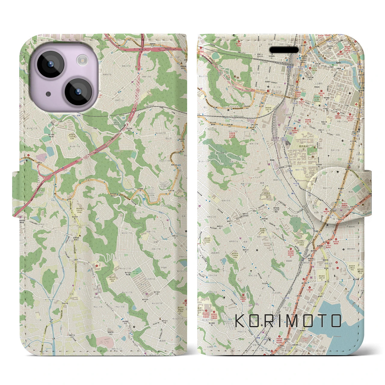 【郡元(鹿児島県)】地図柄iPhoneケース(手帳タイプ)ナチュラル・iPhone 14 用