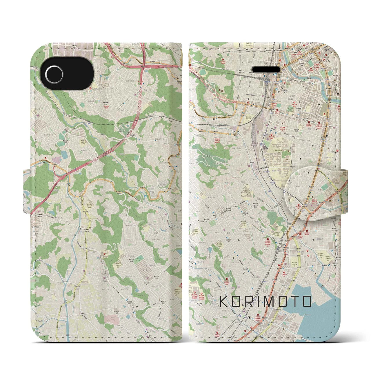 【郡元(鹿児島県)】地図柄iPhoneケース(手帳タイプ)ナチュラル・iPhone SE(第3 / 第2世代) / 8 / 7 / 6s / 6 用