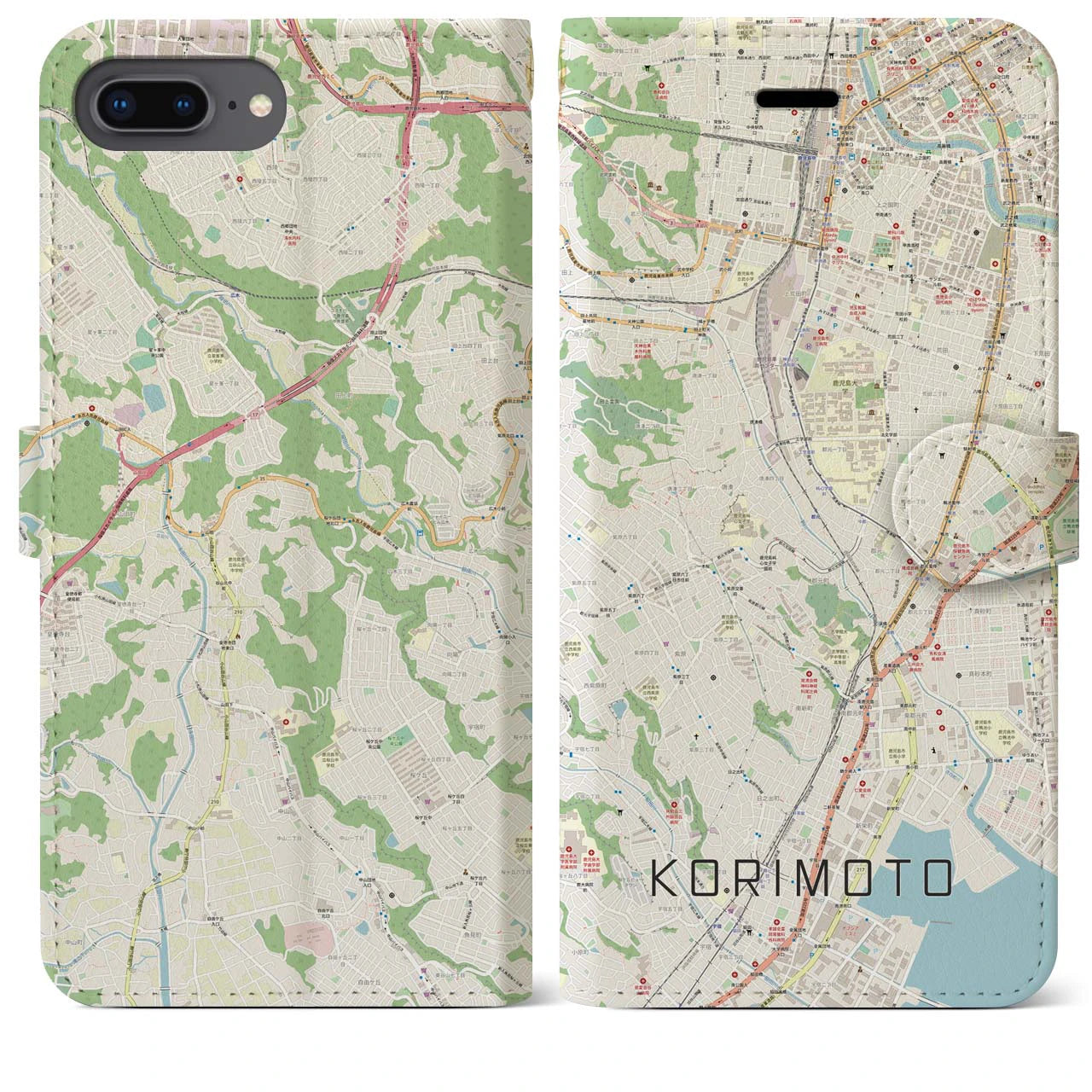 【郡元(鹿児島県)】地図柄iPhoneケース(手帳タイプ)ナチュラル・iPhone 8Plus /7Plus / 6sPlus / 6Plus 用