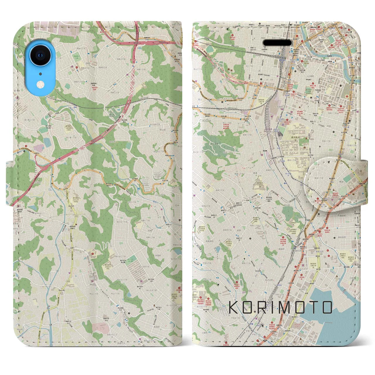 【郡元(鹿児島県)】地図柄iPhoneケース(手帳タイプ)ナチュラル・iPhone XR 用