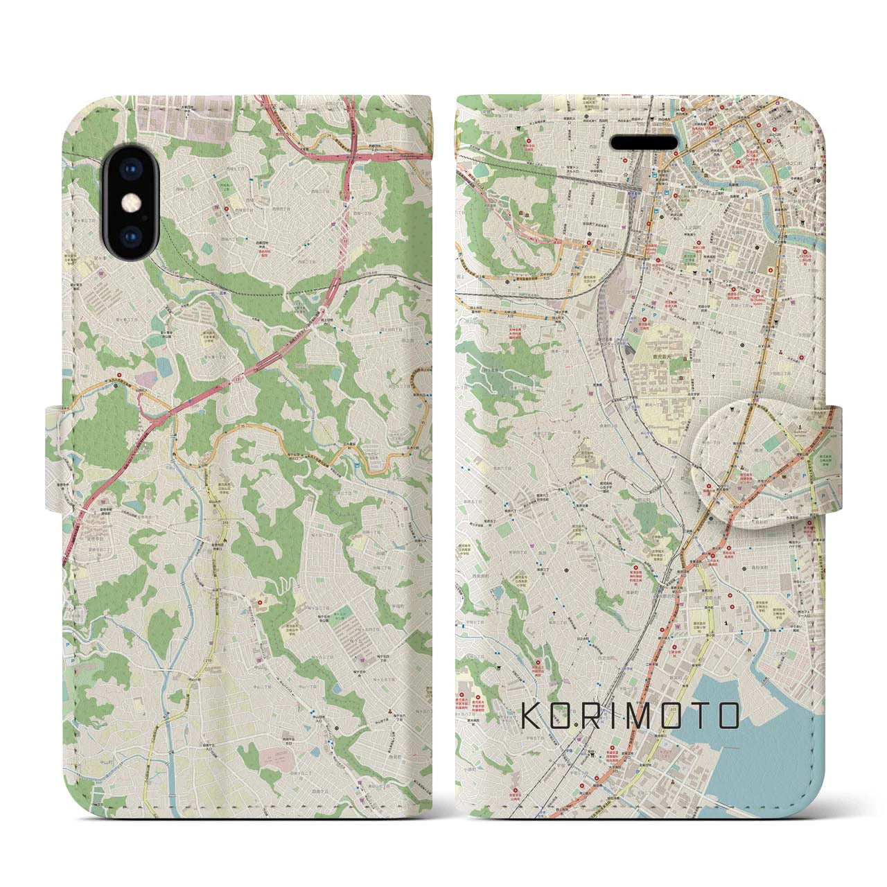【郡元(鹿児島県)】地図柄iPhoneケース(手帳タイプ)ナチュラル・iPhone XS / X 用