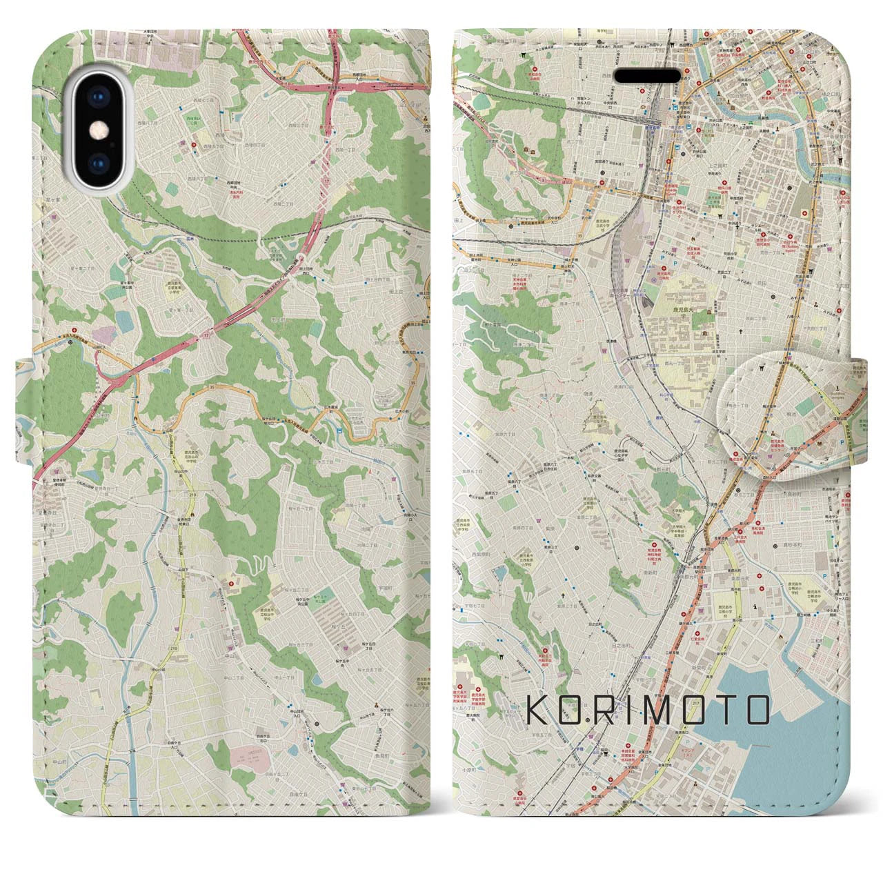 【郡元(鹿児島県)】地図柄iPhoneケース(手帳タイプ)ナチュラル・iPhone XS Max 用