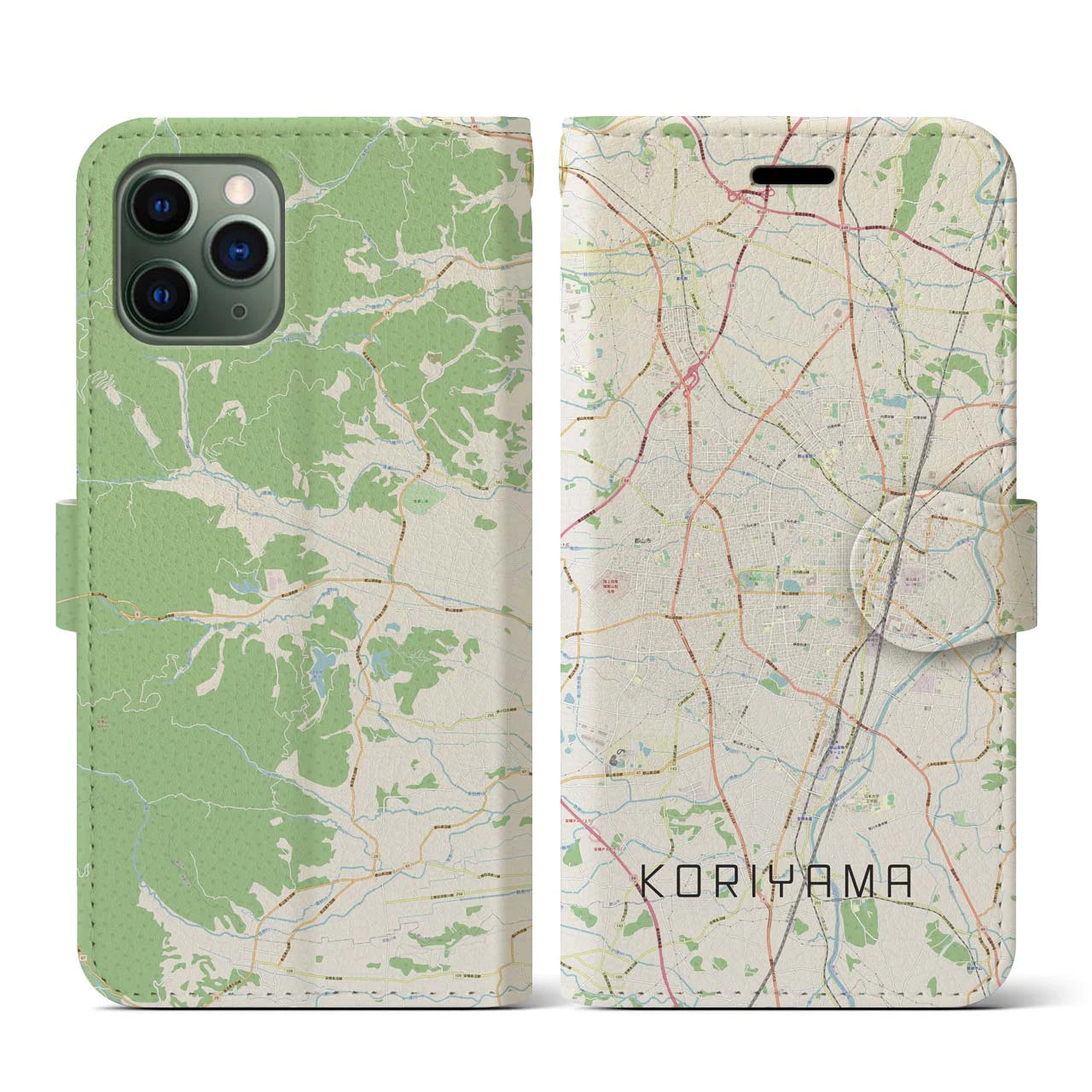 【郡山(福島県)】地図柄iPhoneケース(手帳タイプ)ナチュラル・iPhone 11 Pro 用