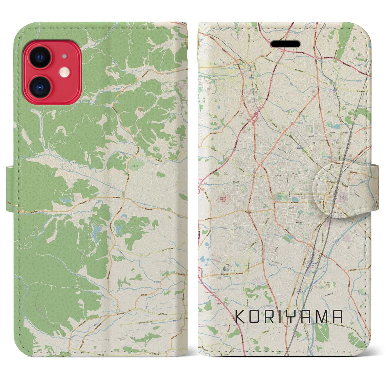 【郡山(福島県)】地図柄iPhoneケース(手帳タイプ)ナチュラル・iPhone 11 用