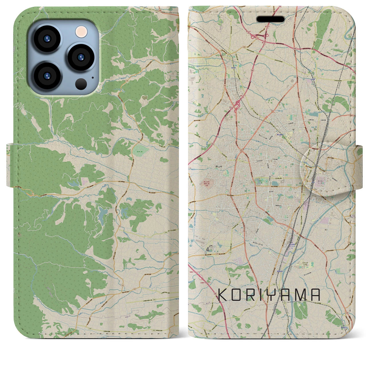 【郡山(福島県)】地図柄iPhoneケース(手帳タイプ)ナチュラル・iPhone 13 Pro Max 用