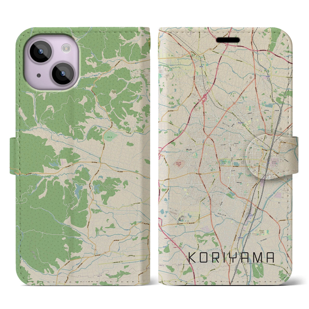 【郡山(福島県)】地図柄iPhoneケース(手帳タイプ)ナチュラル・iPhone 14 用