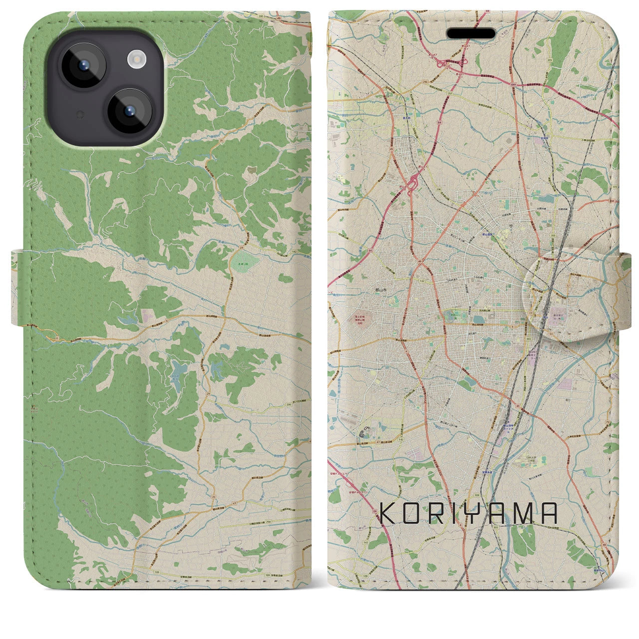 【郡山(福島県)】地図柄iPhoneケース(手帳タイプ)ナチュラル・iPhone 14 Plus 用