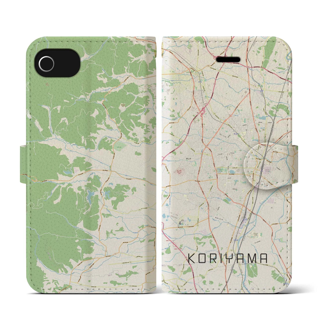 【郡山(福島県)】地図柄iPhoneケース(手帳タイプ)ナチュラル・iPhone SE(第3 / 第2世代) / 8 / 7 / 6s / 6 用