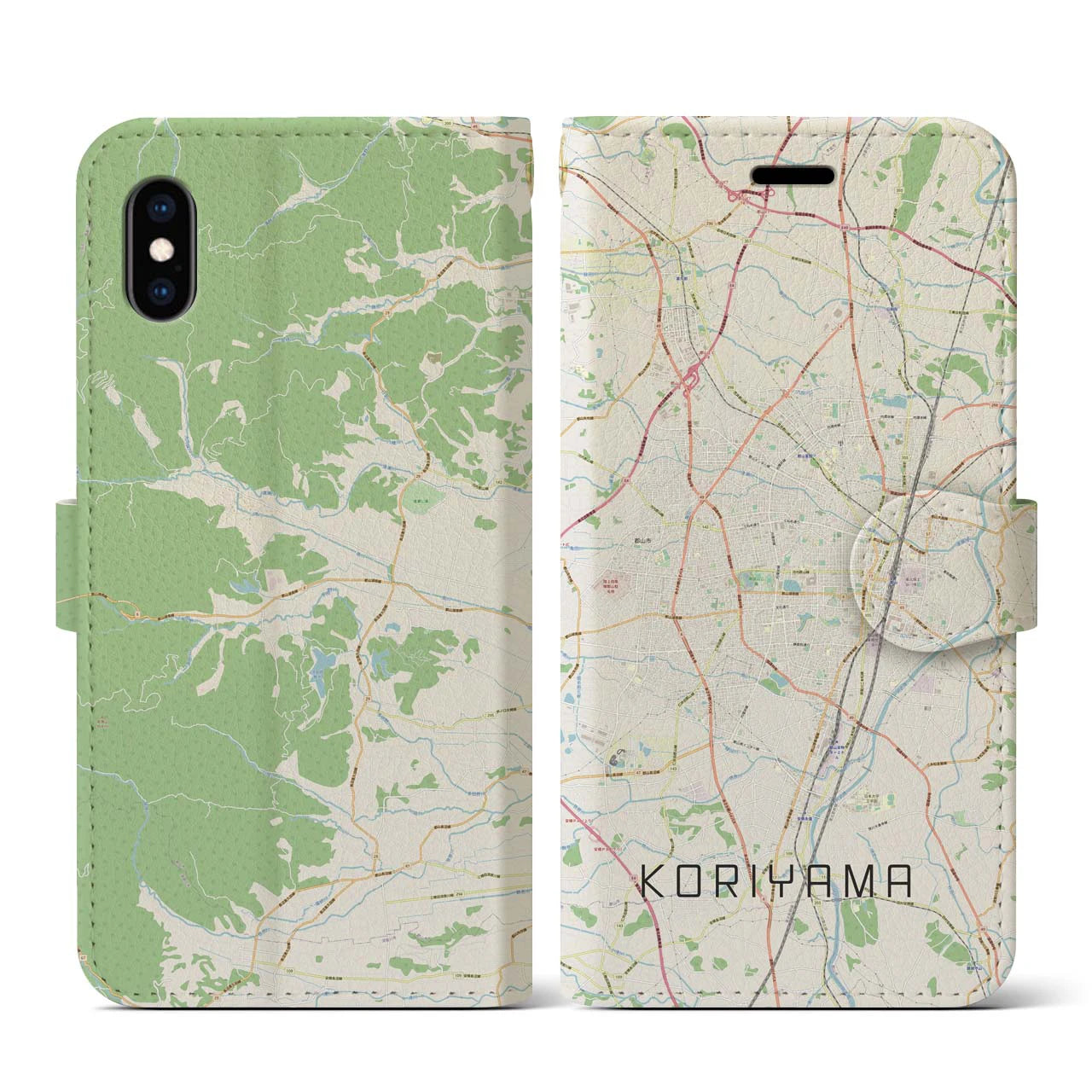 【郡山(福島県)】地図柄iPhoneケース(手帳タイプ)ナチュラル・iPhone XS / X 用