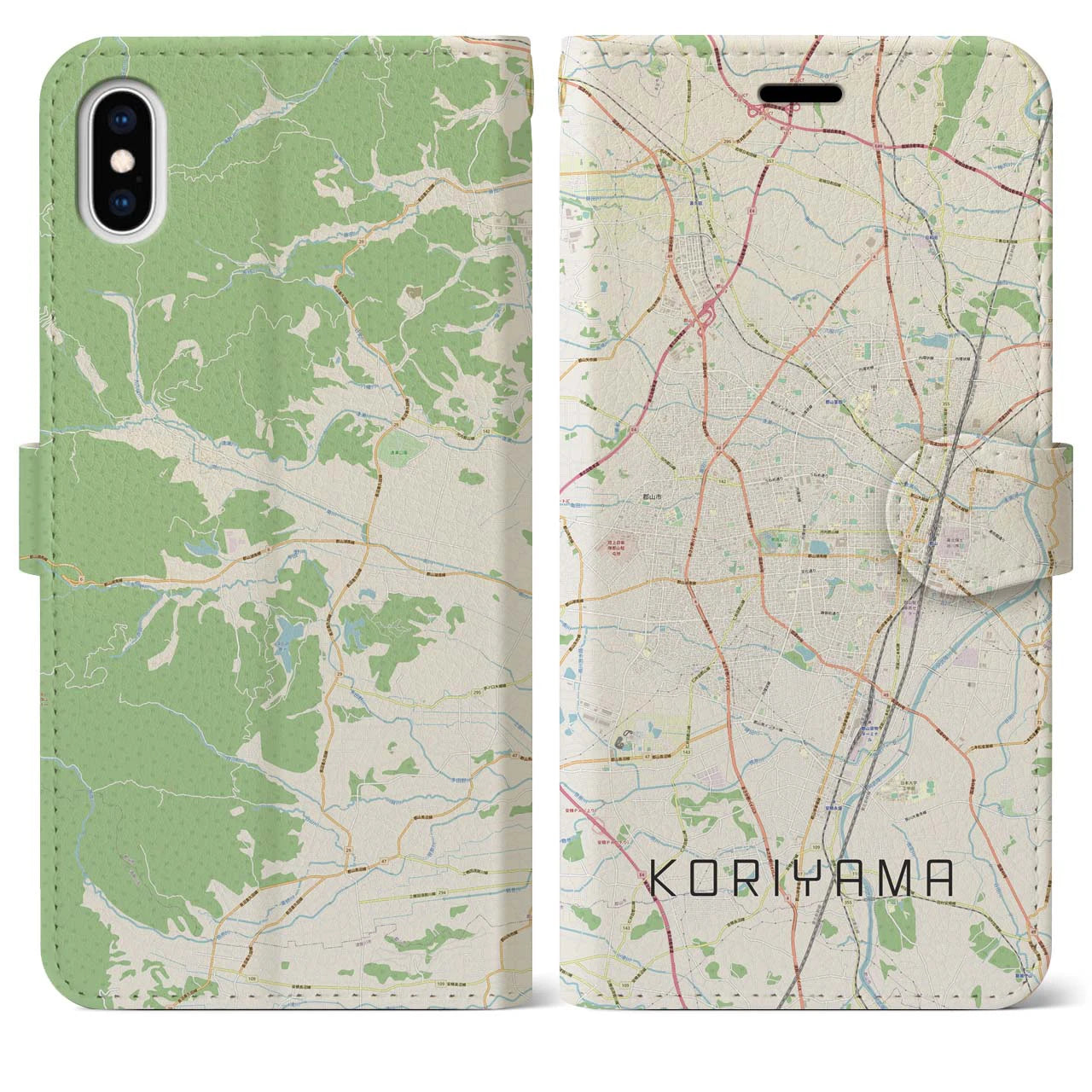 【郡山(福島県)】地図柄iPhoneケース(手帳タイプ)ナチュラル・iPhone XS Max 用