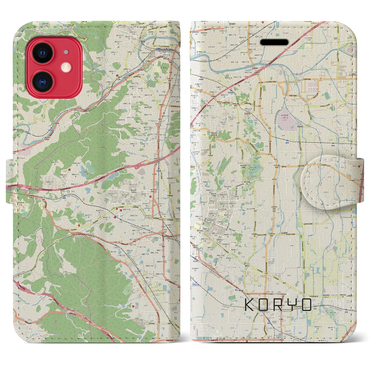 【広陵(奈良県)】地図柄iPhoneケース(手帳タイプ)ナチュラル・iPhone 11 用