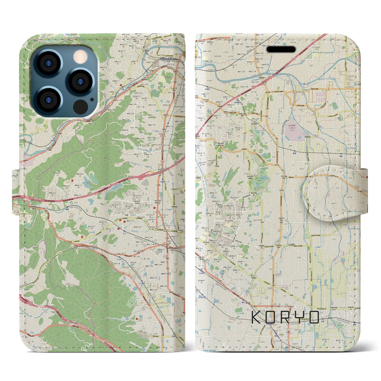 【広陵(奈良県)】地図柄iPhoneケース(手帳タイプ)ナチュラル・iPhone 12 / 12 Pro 用