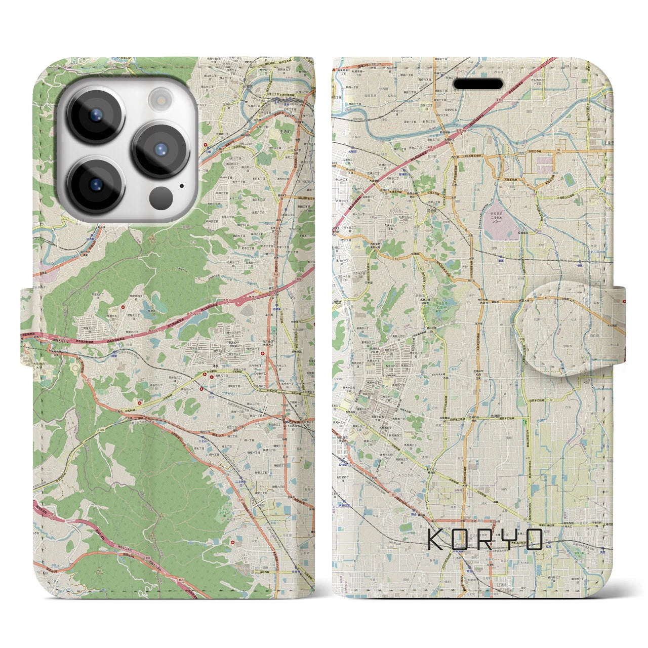 【広陵(奈良県)】地図柄iPhoneケース(手帳タイプ)ナチュラル・iPhone 14 Pro 用