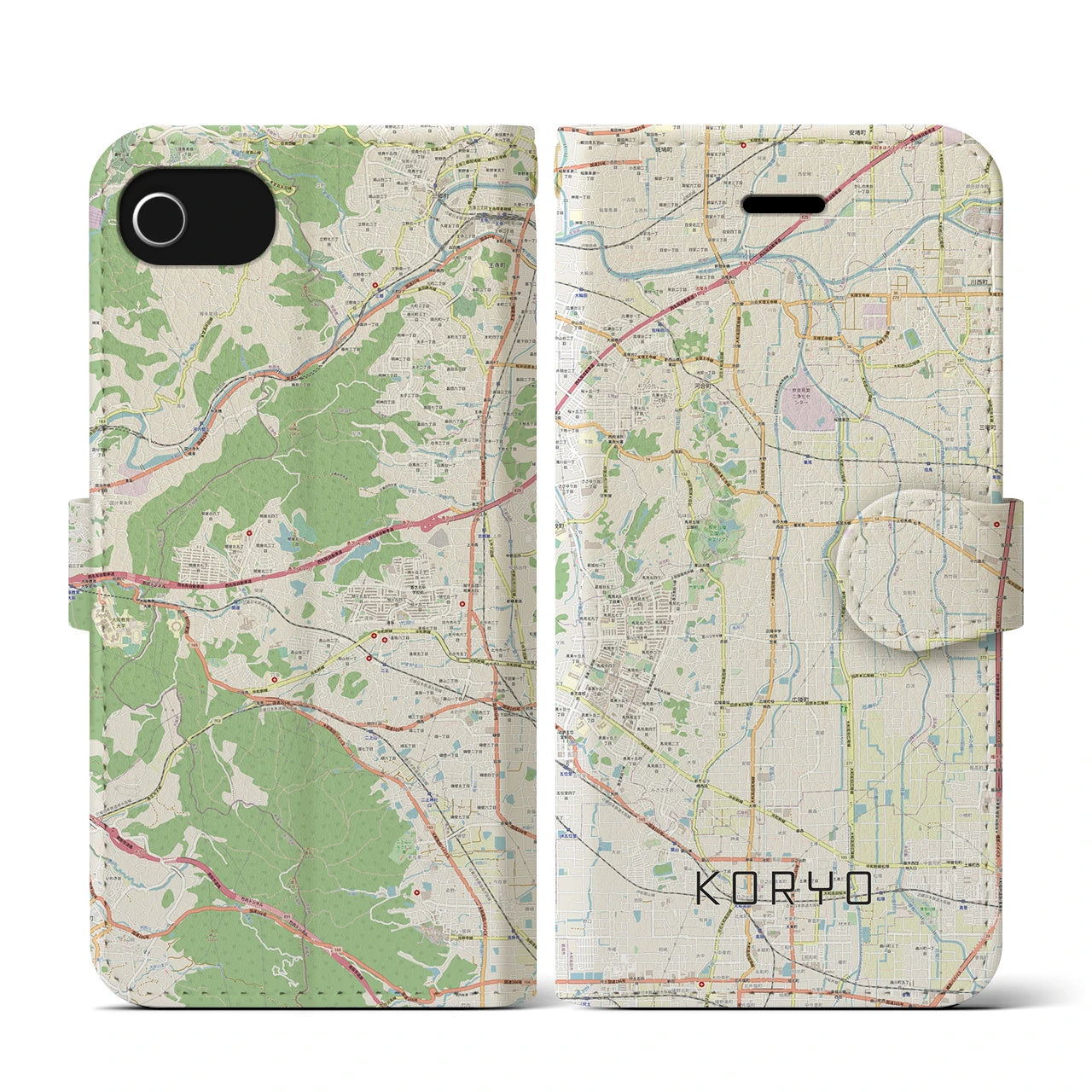 【広陵(奈良県)】地図柄iPhoneケース(手帳タイプ)ナチュラル・iPhone SE(第3 / 第2世代) / 8 / 7 / 6s / 6 用