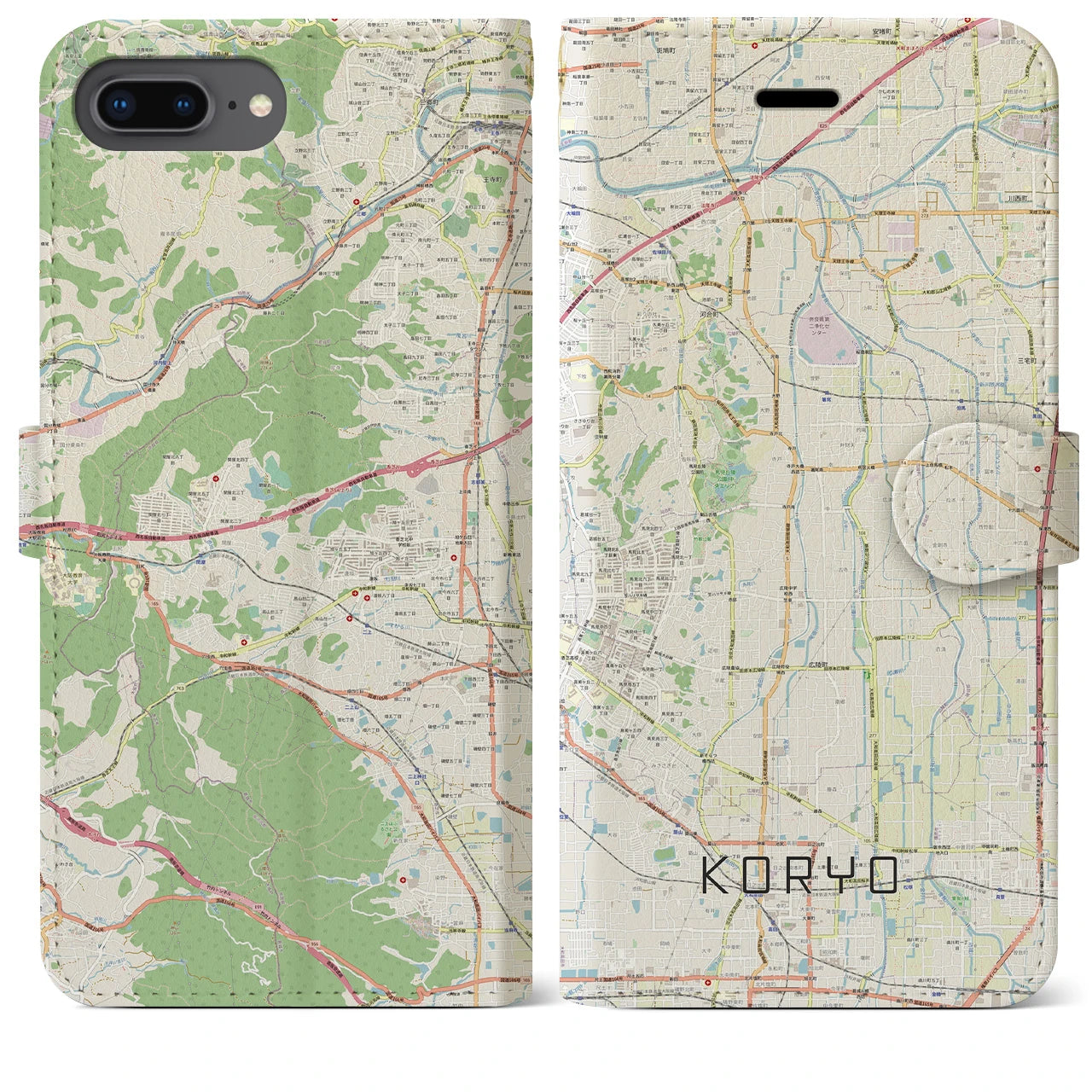 【広陵(奈良県)】地図柄iPhoneケース(手帳タイプ)ナチュラル・iPhone 8Plus /7Plus / 6sPlus / 6Plus 用