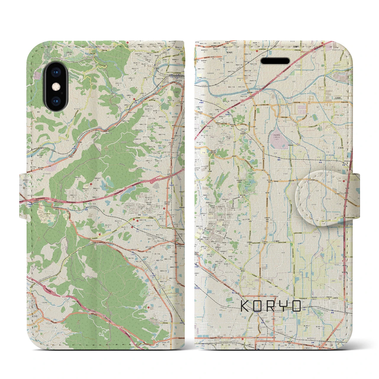 【広陵(奈良県)】地図柄iPhoneケース(手帳タイプ)ナチュラル・iPhone XS / X 用