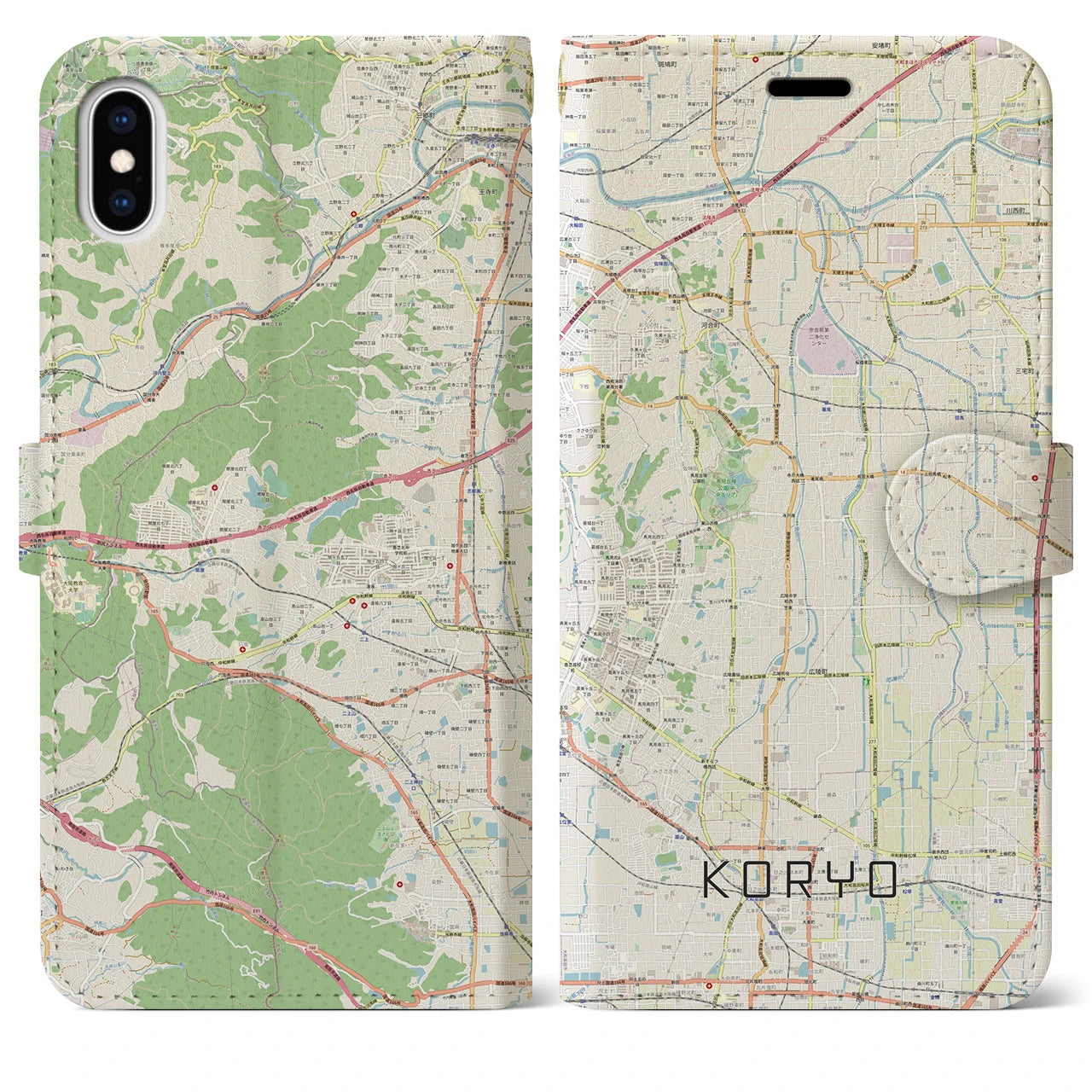 【広陵(奈良県)】地図柄iPhoneケース(手帳タイプ)ナチュラル・iPhone XS Max 用