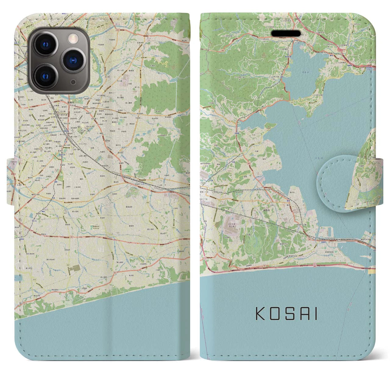 【湖西(静岡県)】地図柄iPhoneケース(手帳タイプ)ナチュラル・iPhone 11 Pro Max 用