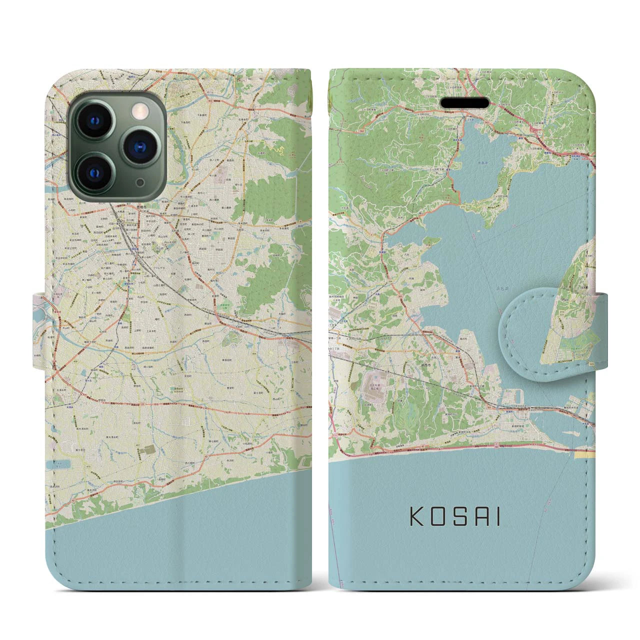 【湖西(静岡県)】地図柄iPhoneケース(手帳タイプ)ナチュラル・iPhone 11 Pro 用