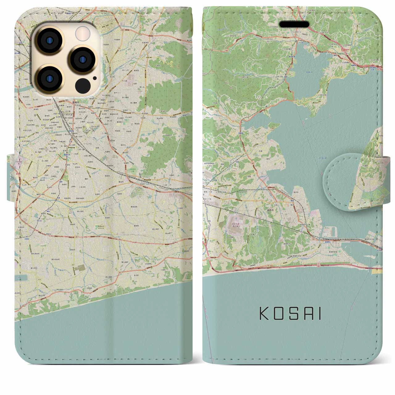 【湖西(静岡県)】地図柄iPhoneケース(手帳タイプ)ナチュラル・iPhone 12 Pro Max 用
