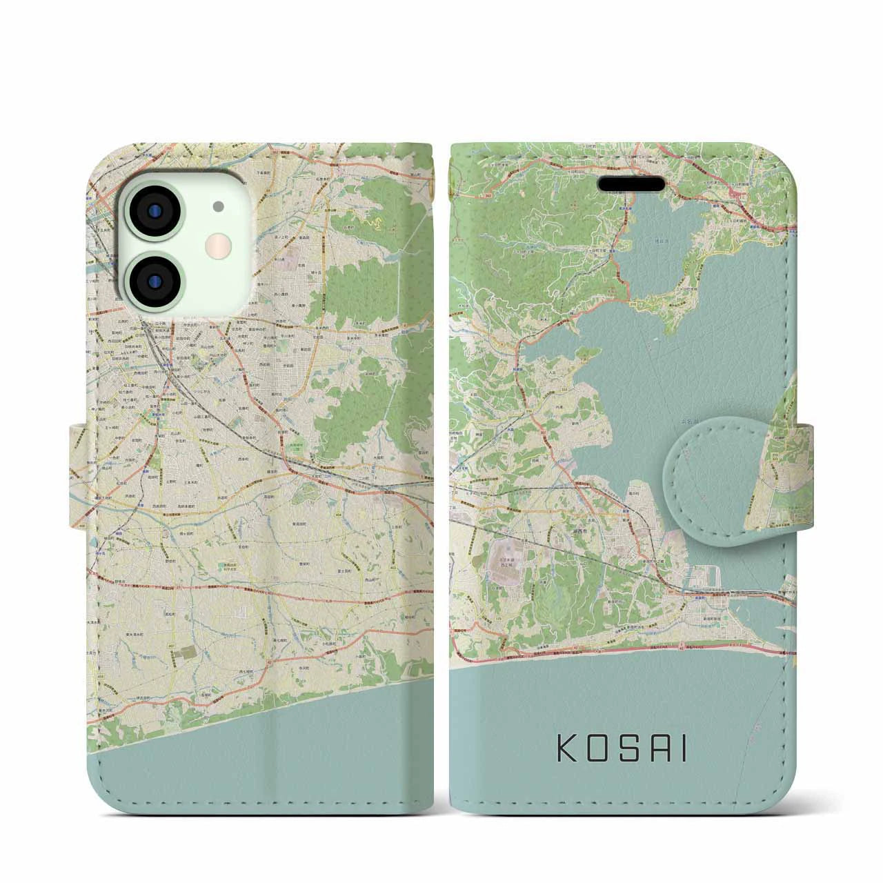 【湖西(静岡県)】地図柄iPhoneケース(手帳タイプ)ナチュラル・iPhone 12 mini 用