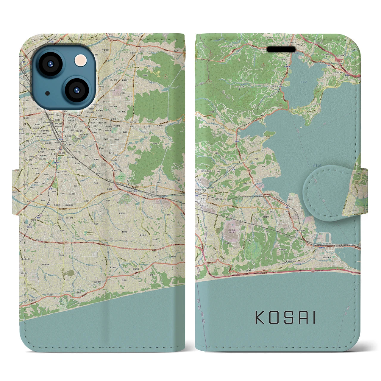 【湖西(静岡県)】地図柄iPhoneケース(手帳タイプ)ナチュラル・iPhone 13 用
