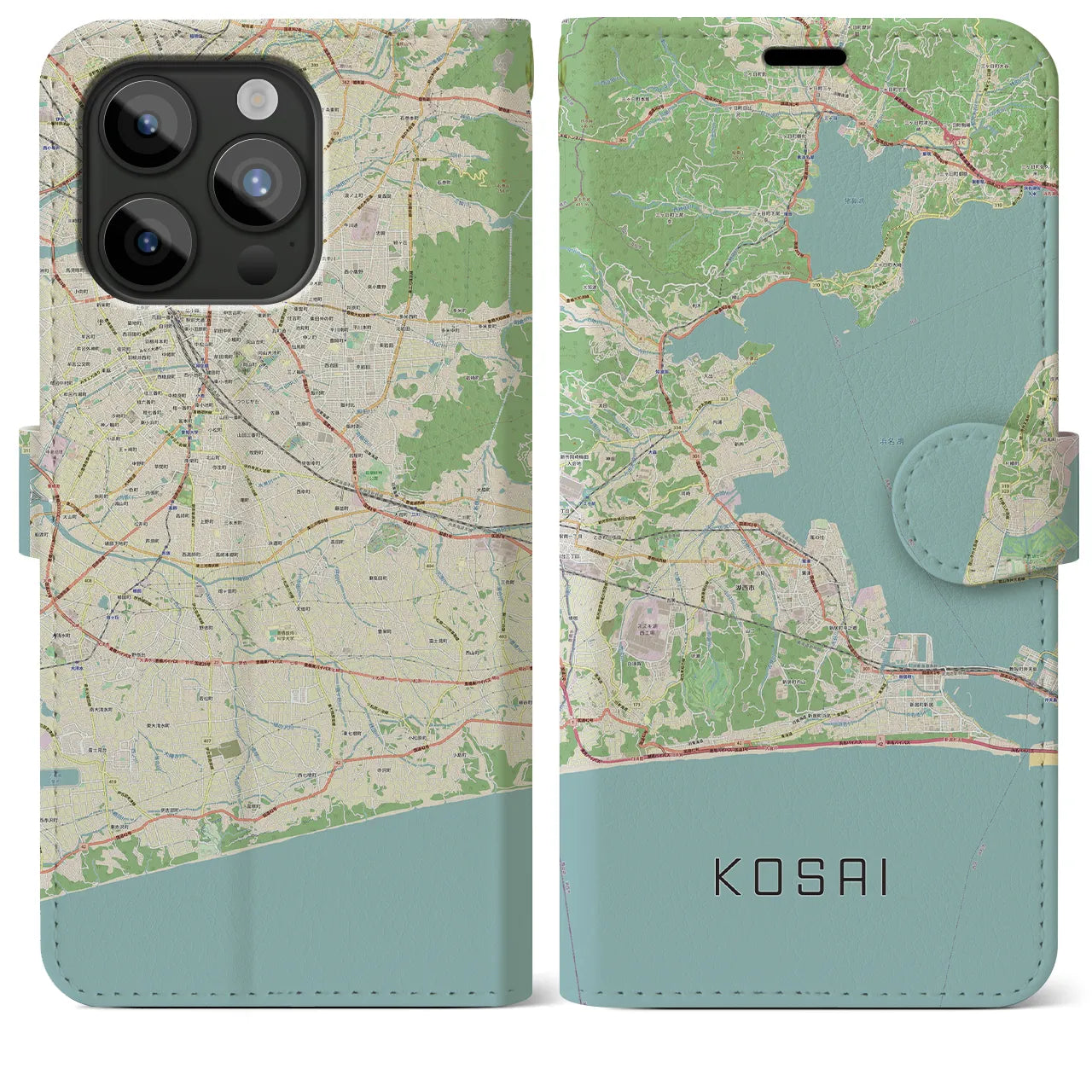 【湖西(静岡県)】地図柄iPhoneケース(手帳タイプ)ナチュラル・iPhone 15 Pro Max 用