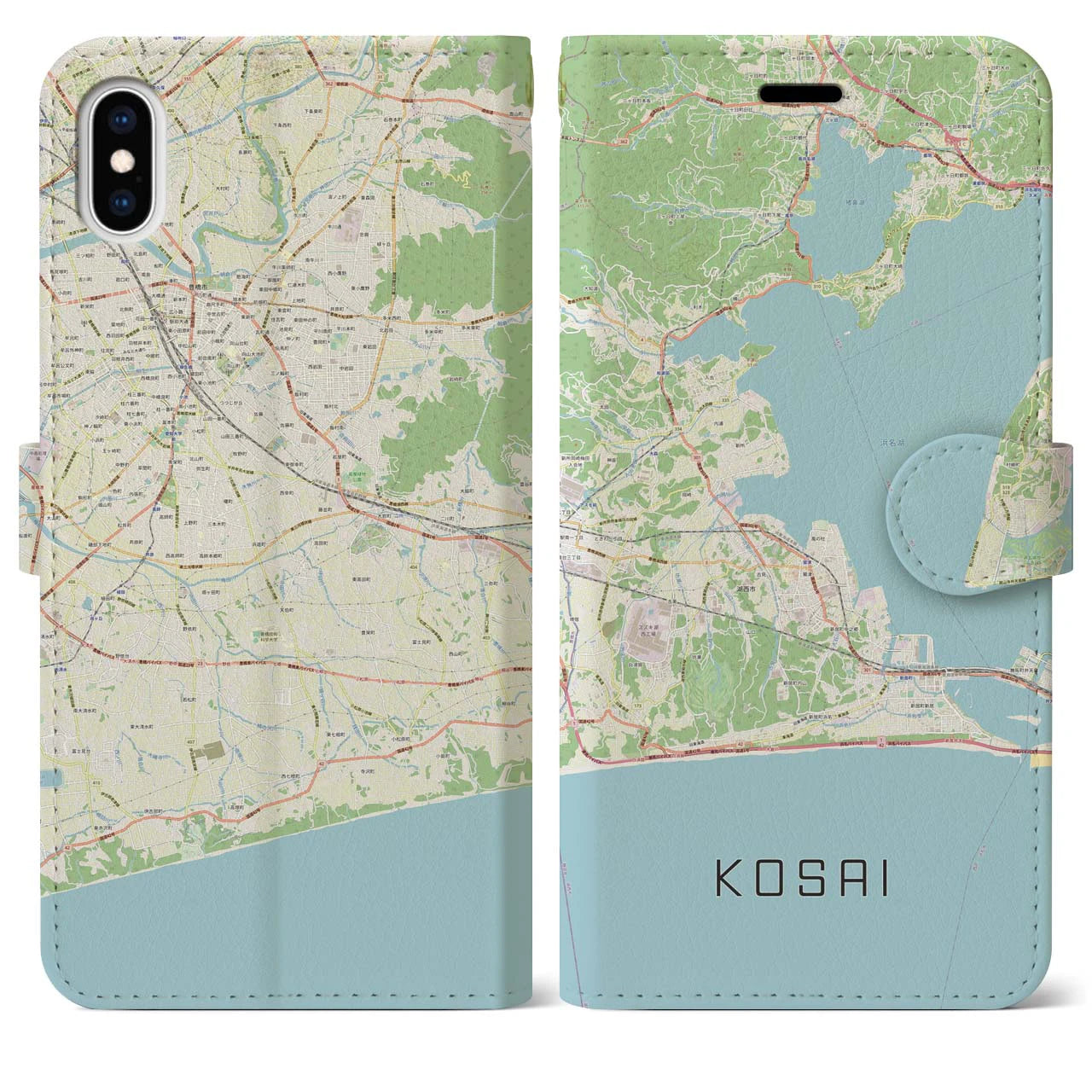 【湖西(静岡県)】地図柄iPhoneケース(手帳タイプ)ナチュラル・iPhone XS Max 用