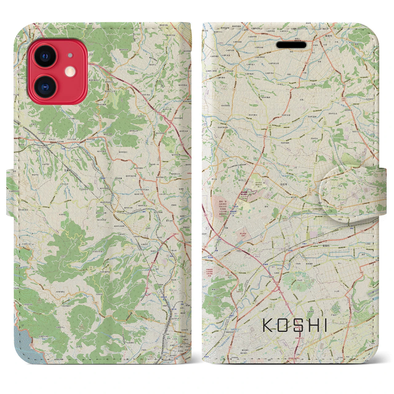 【合志(熊本県)】地図柄iPhoneケース(手帳タイプ)ナチュラル・iPhone 11 用
