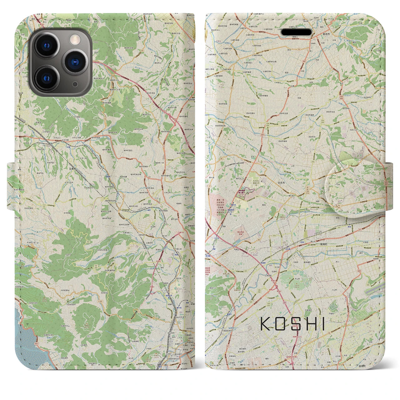 【合志(熊本県)】地図柄iPhoneケース(手帳タイプ)ナチュラル・iPhone 11 Pro Max 用