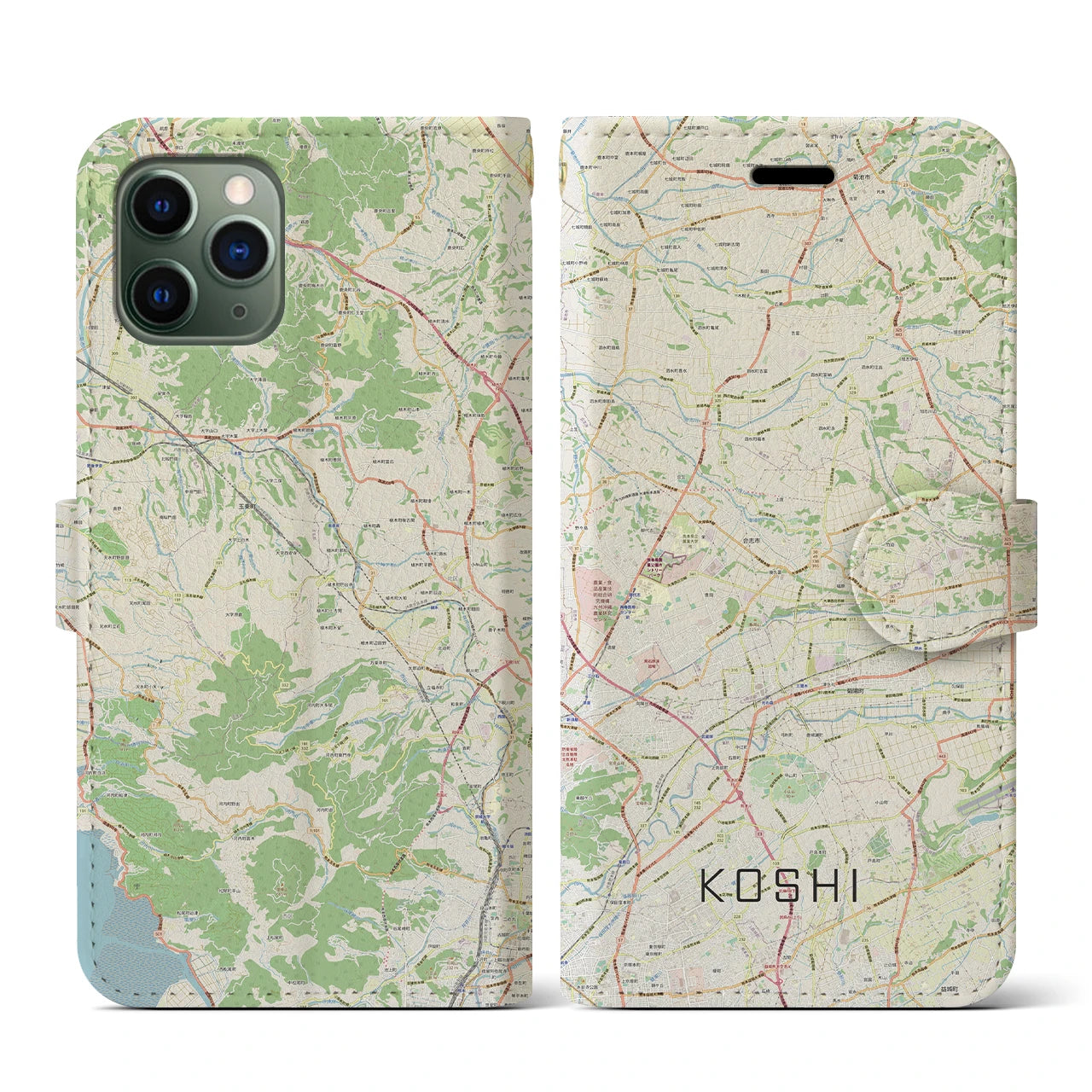 【合志(熊本県)】地図柄iPhoneケース(手帳タイプ)ナチュラル・iPhone 11 Pro 用