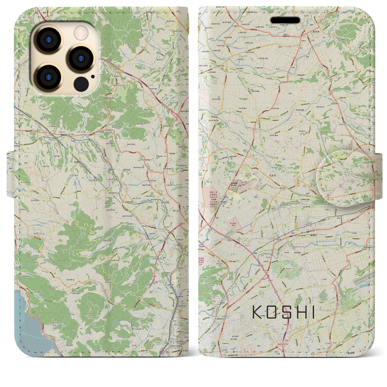 【合志(熊本県)】地図柄iPhoneケース(手帳タイプ)ナチュラル・iPhone 12 Pro Max 用