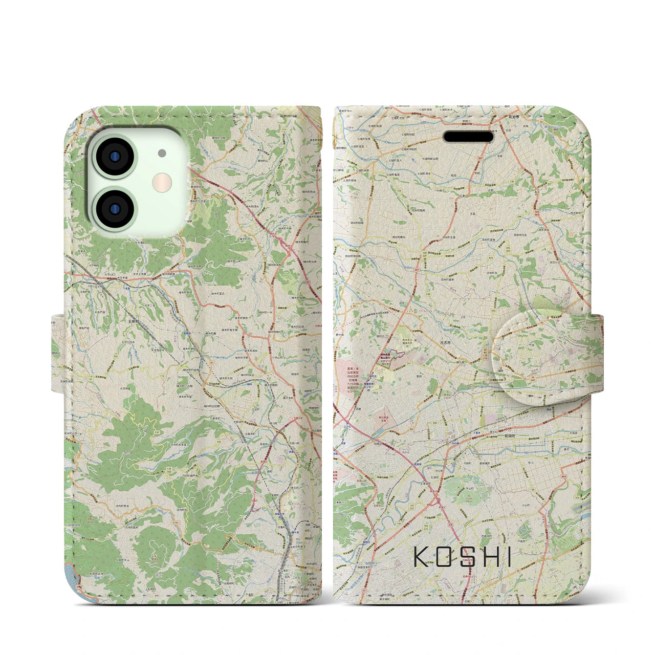【合志(熊本県)】地図柄iPhoneケース(手帳タイプ)ナチュラル・iPhone 12 mini 用