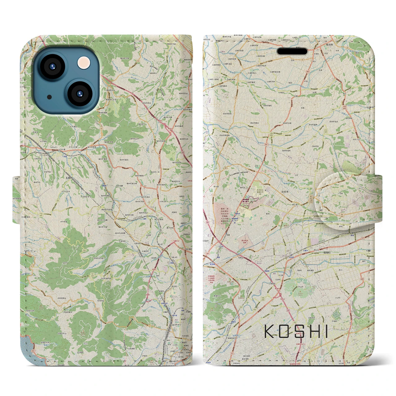 【合志(熊本県)】地図柄iPhoneケース(手帳タイプ)ナチュラル・iPhone 13 用