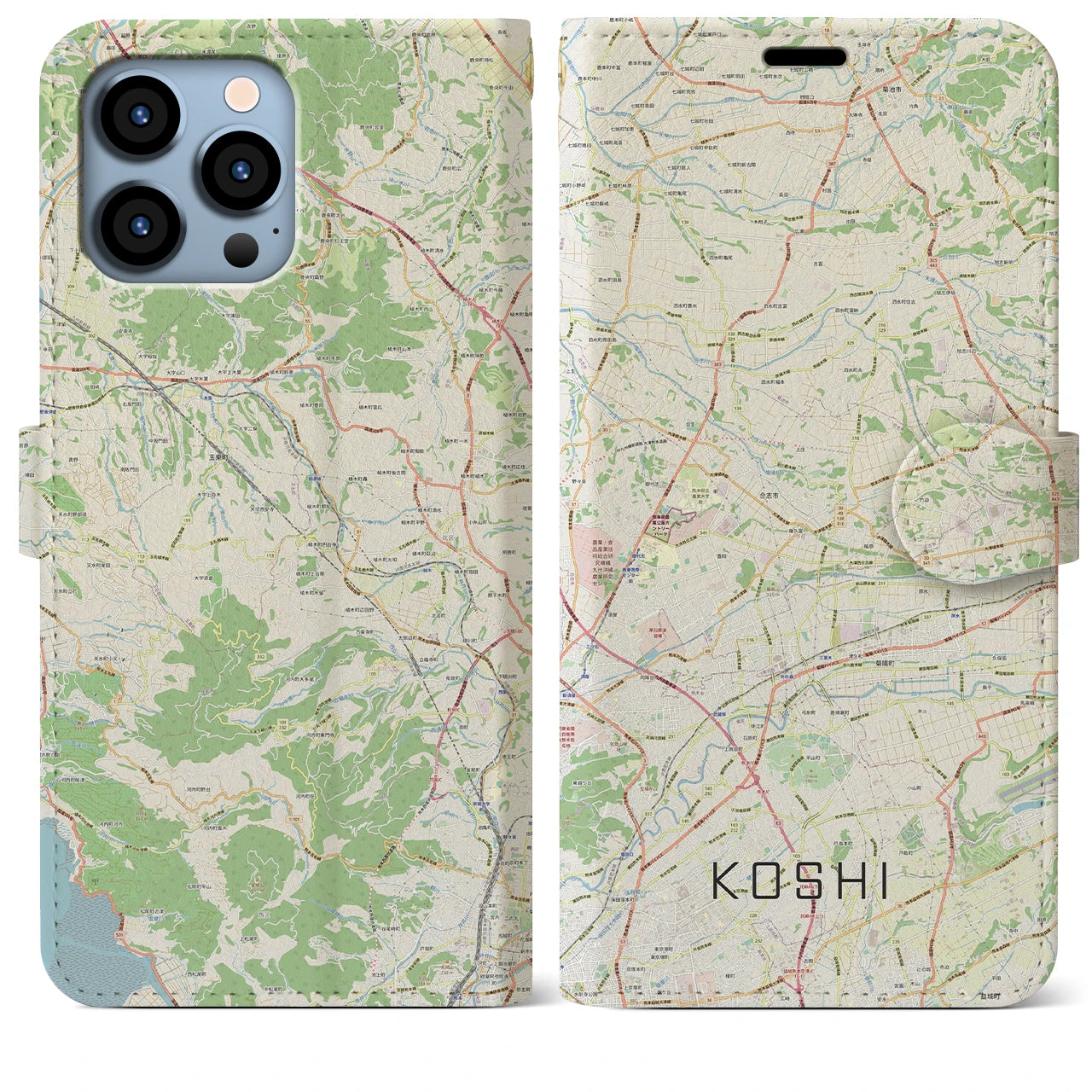 【合志(熊本県)】地図柄iPhoneケース(手帳タイプ)ナチュラル・iPhone 13 Pro Max 用
