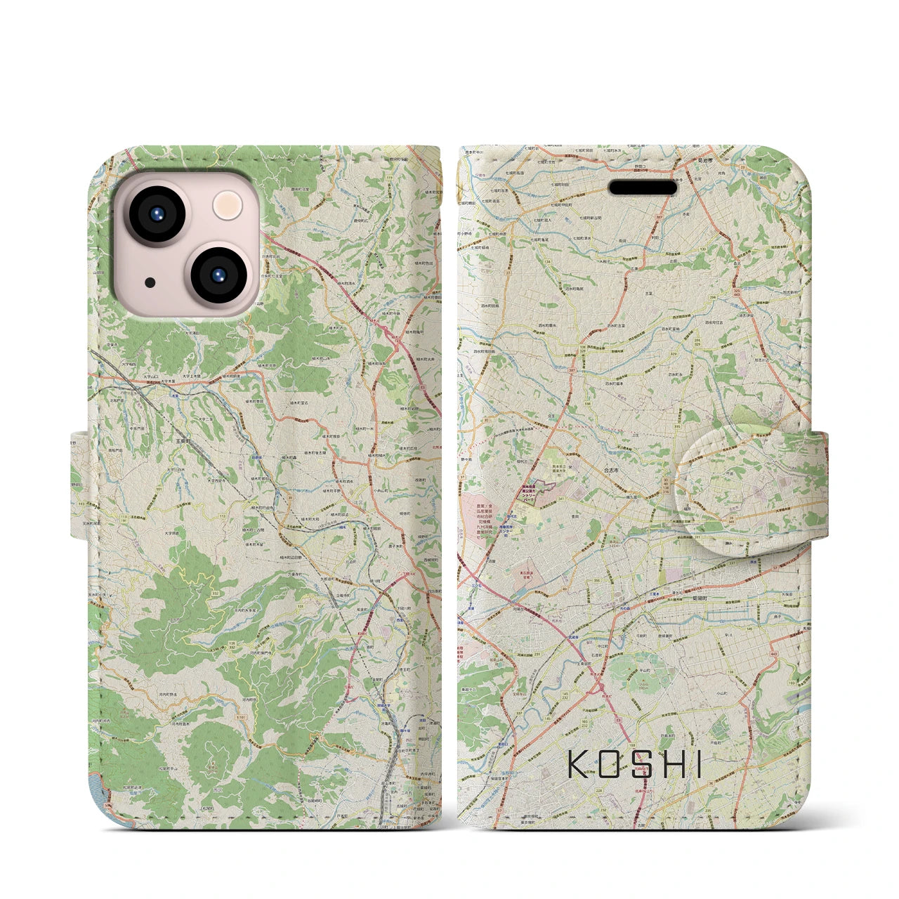 【合志(熊本県)】地図柄iPhoneケース(手帳タイプ)ナチュラル・iPhone 13 mini 用