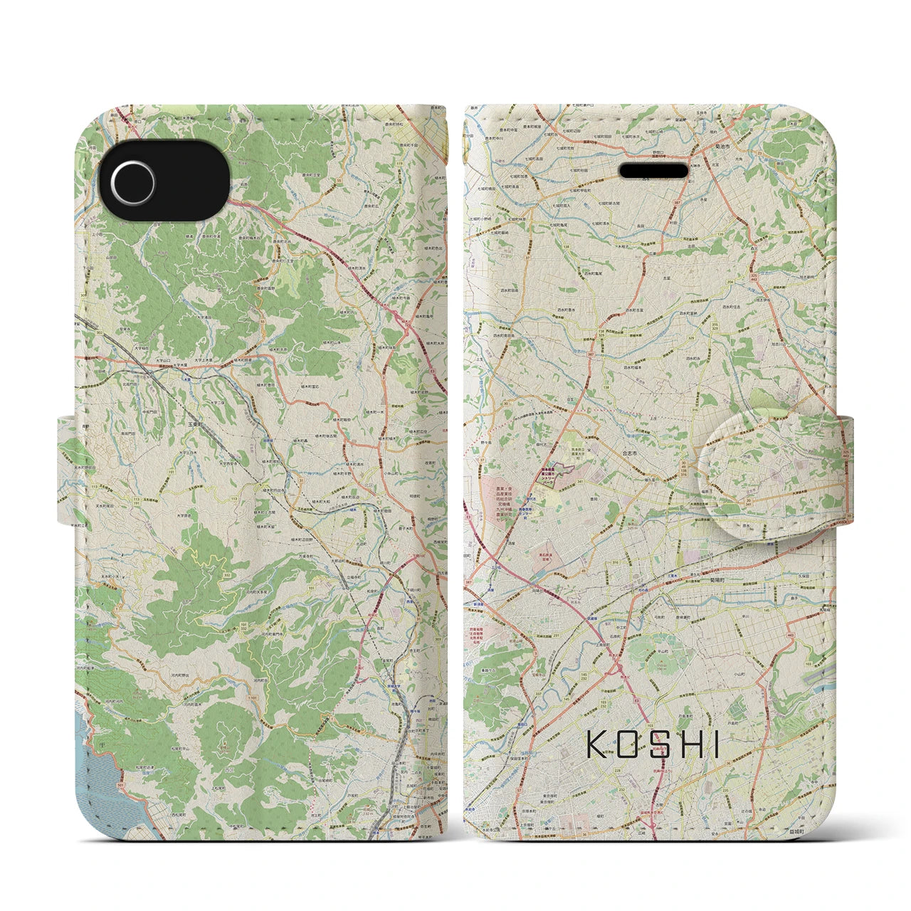 【合志(熊本県)】地図柄iPhoneケース(手帳タイプ)ナチュラル・iPhone SE(第3 / 第2世代) / 8 / 7 / 6s / 6 用