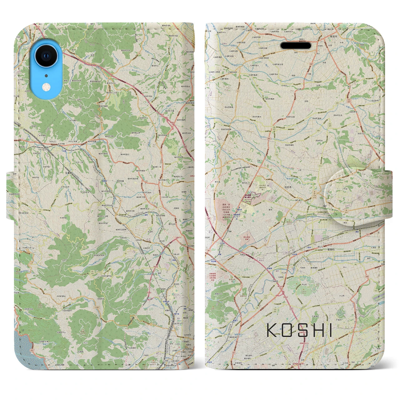 【合志(熊本県)】地図柄iPhoneケース(手帳タイプ)ナチュラル・iPhone XR 用