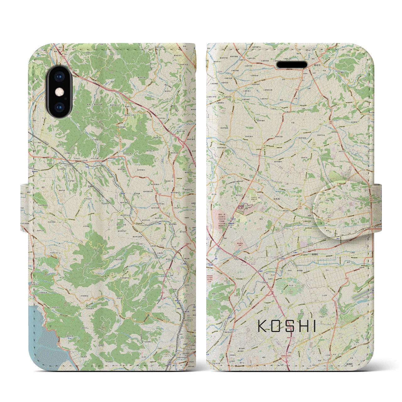 【合志(熊本県)】地図柄iPhoneケース(手帳タイプ)ナチュラル・iPhone XS / X 用
