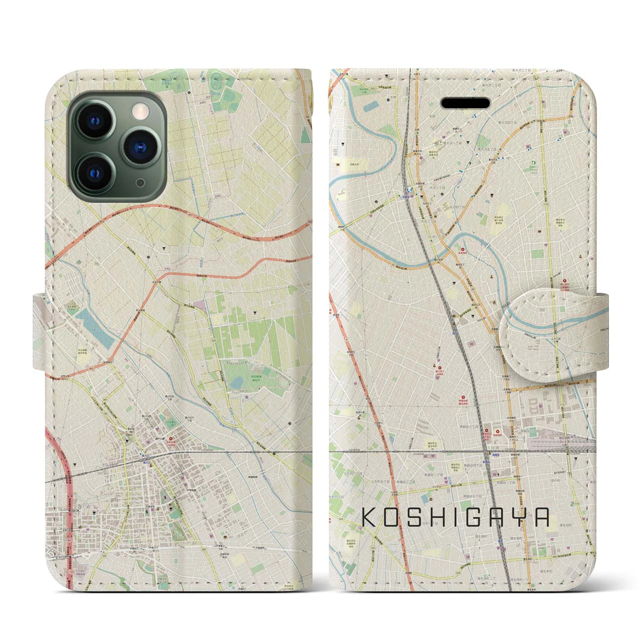【越谷(埼玉県)】地図柄iPhoneケース(手帳タイプ)ナチュラル・iPhone 11 Pro 用