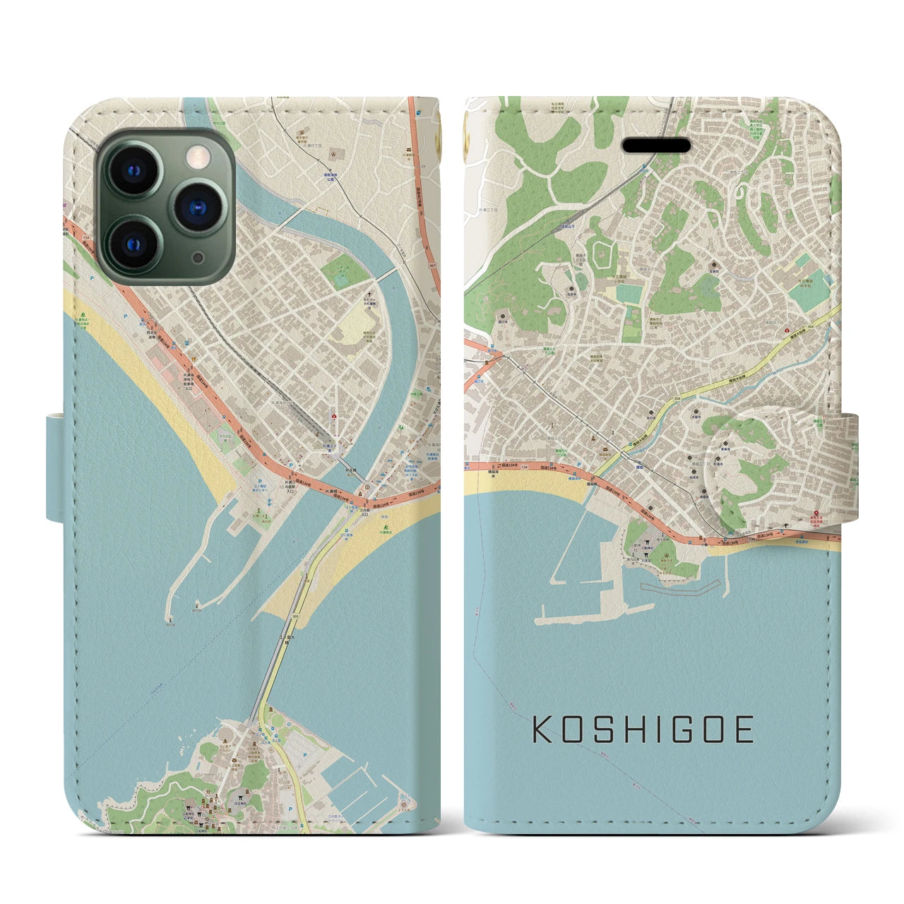 【腰越(神奈川県)】地図柄iPhoneケース(手帳タイプ)ナチュラル・iPhone 11 Pro 用