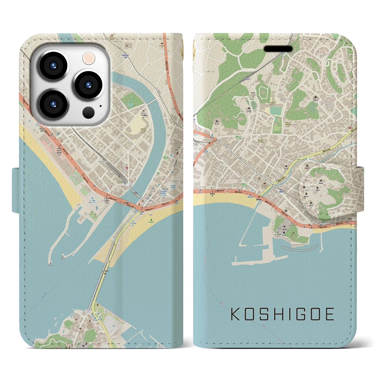 【腰越(神奈川県)】地図柄iPhoneケース(手帳タイプ)ナチュラル・iPhone 13 Pro 用