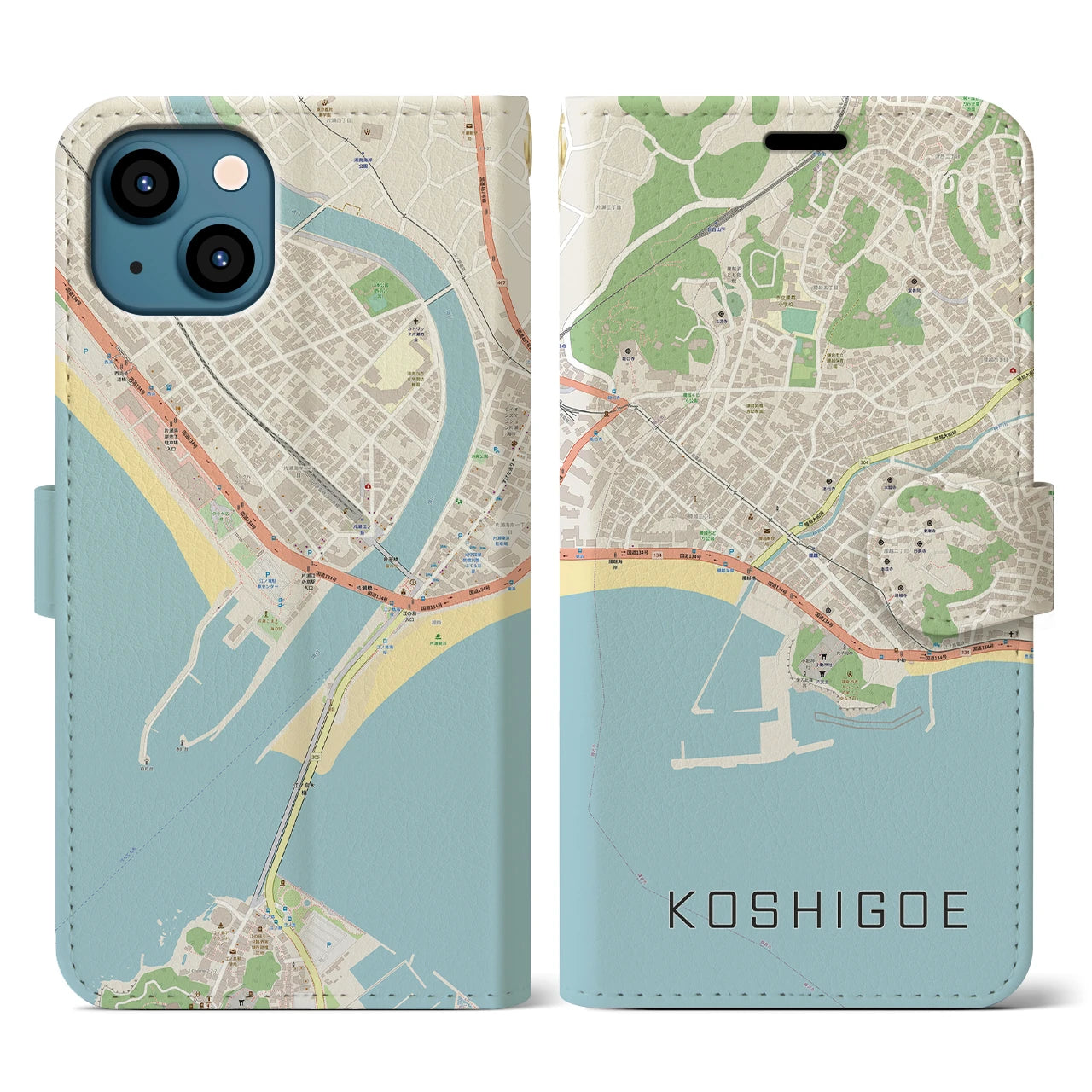 【腰越(神奈川県)】地図柄iPhoneケース(手帳タイプ)ナチュラル・iPhone 13 用