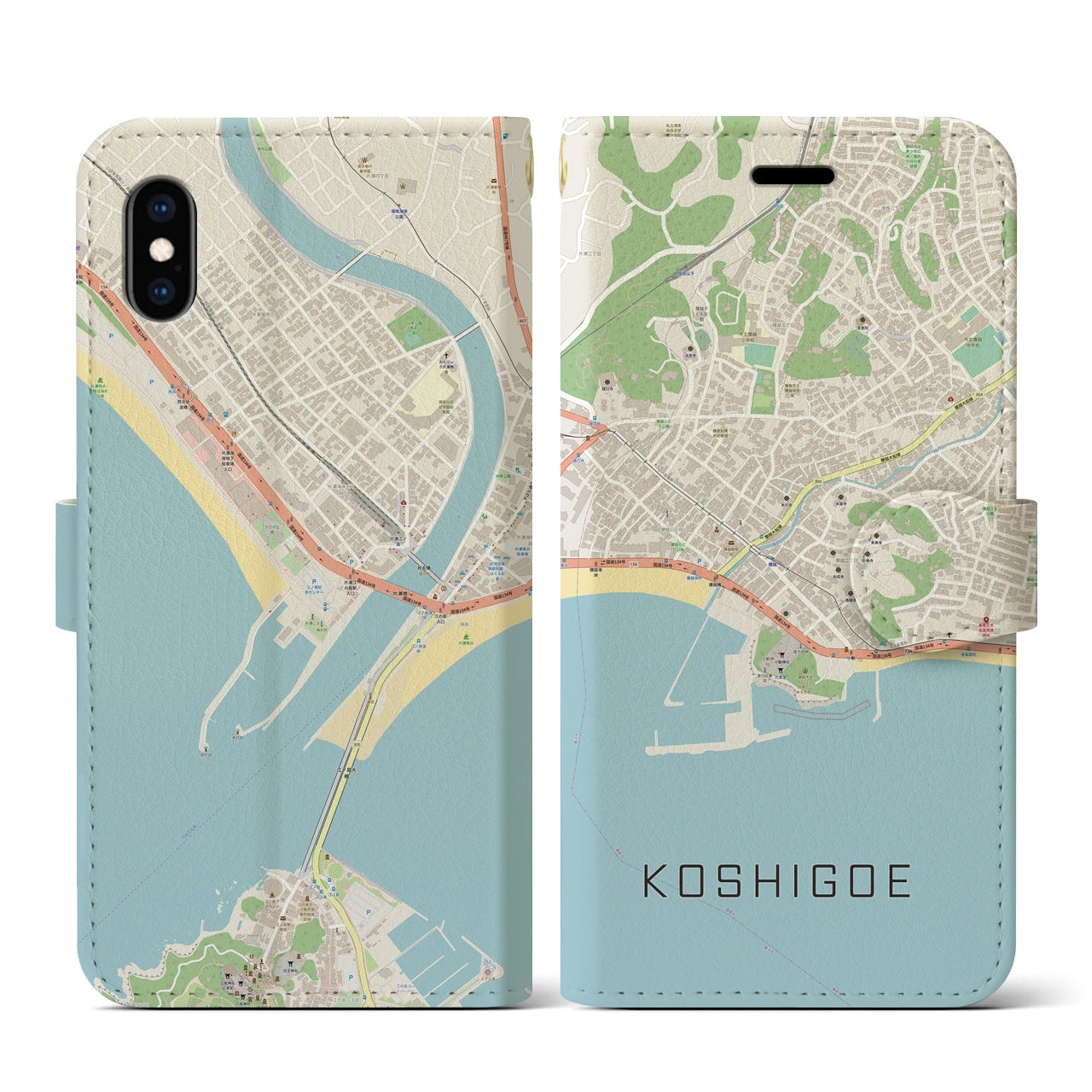 【腰越(神奈川県)】地図柄iPhoneケース(手帳タイプ)ナチュラル・iPhone XS / X 用
