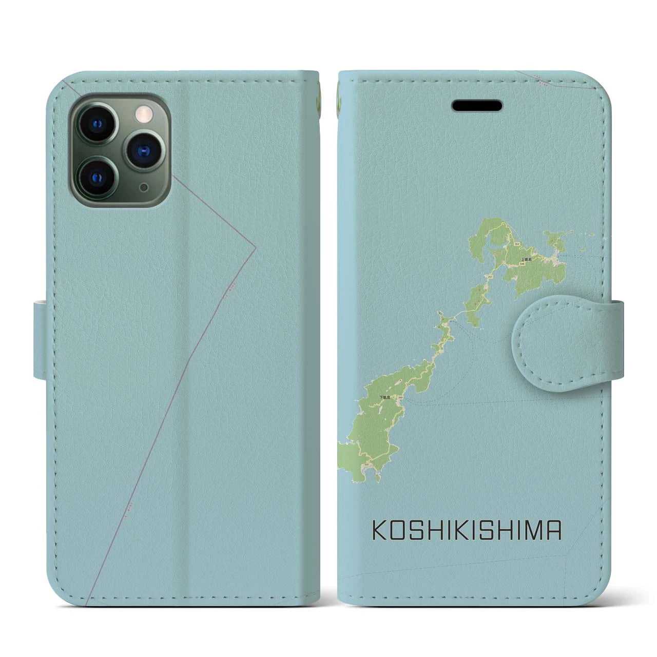 【甑島(鹿児島県)】地図柄iPhoneケース(手帳タイプ)ナチュラル・iPhone 11 Pro 用