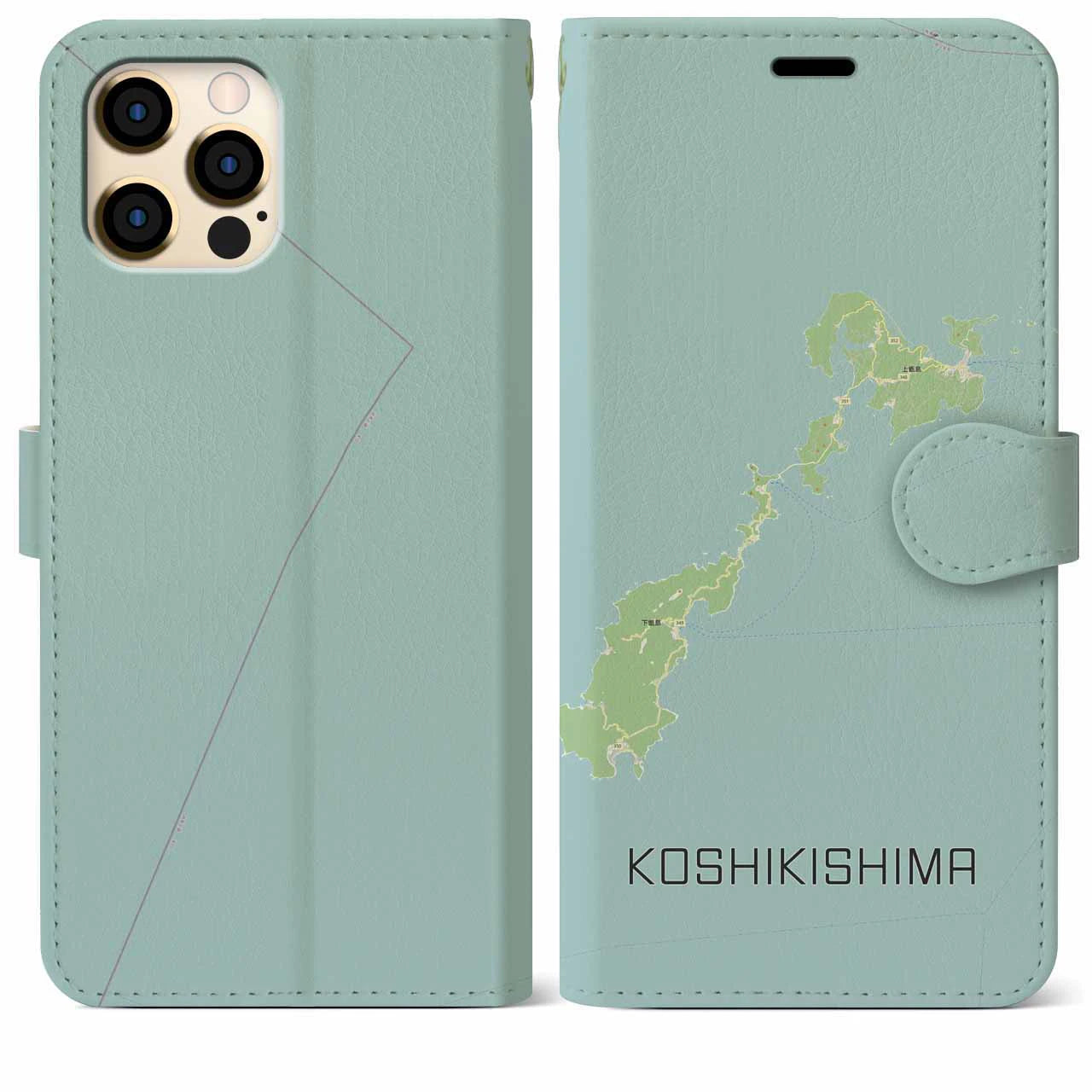 【甑島(鹿児島県)】地図柄iPhoneケース(手帳タイプ)ナチュラル・iPhone 12 Pro Max 用