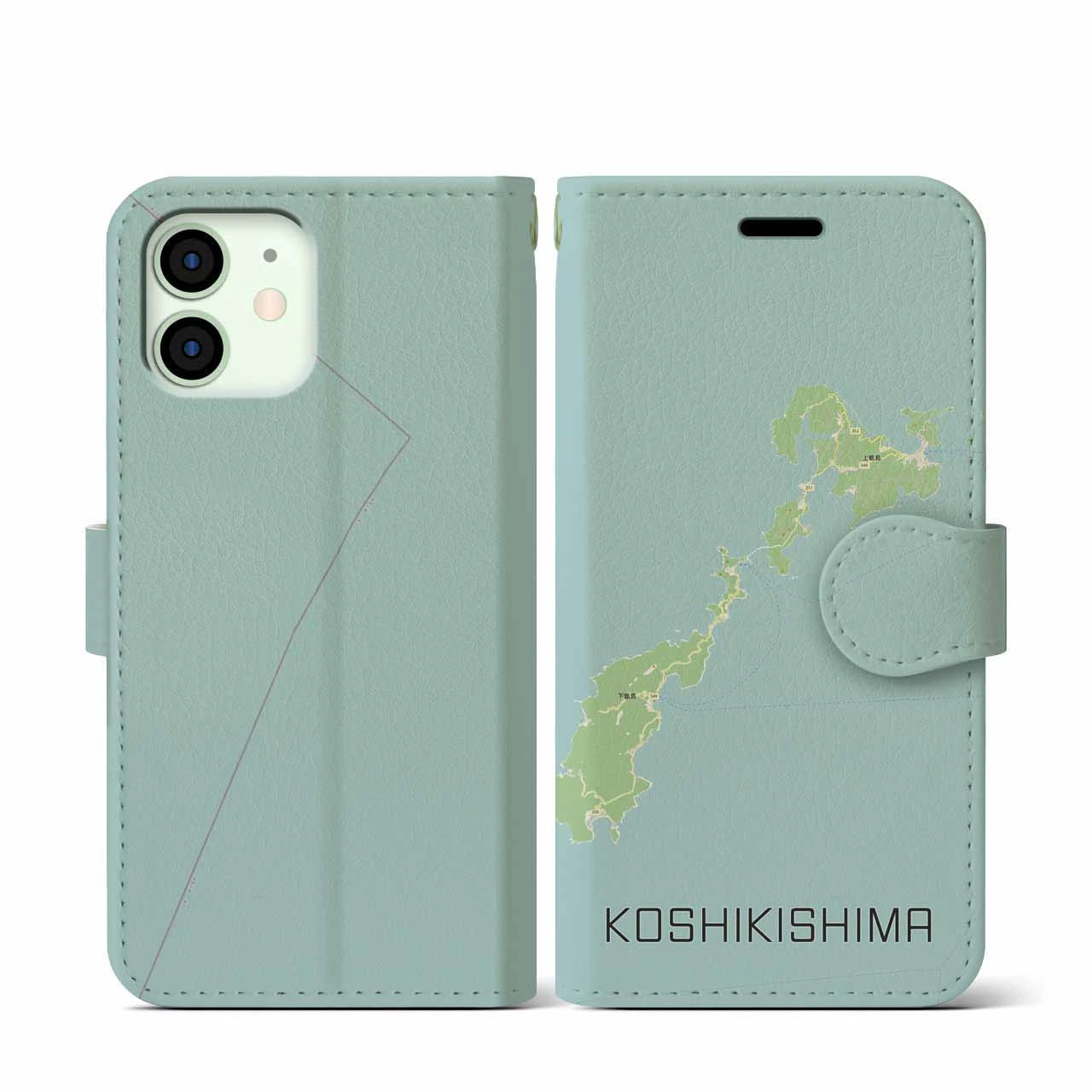 【甑島(鹿児島県)】地図柄iPhoneケース(手帳タイプ)ナチュラル・iPhone 12 mini 用